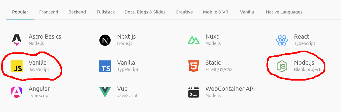 stack blitz popular templates