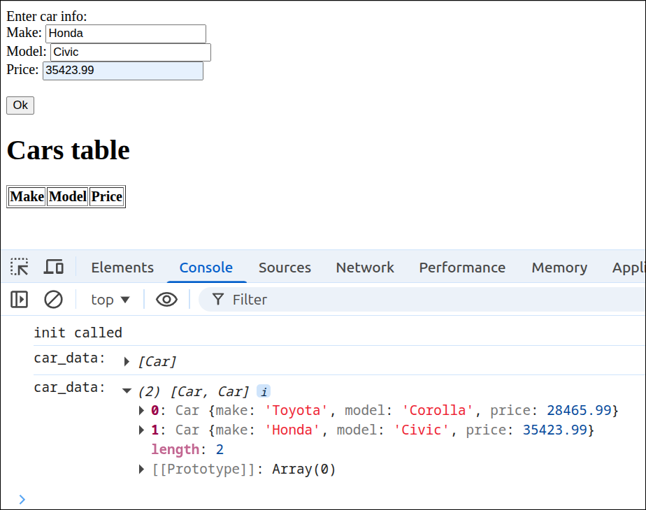 car data initial entry