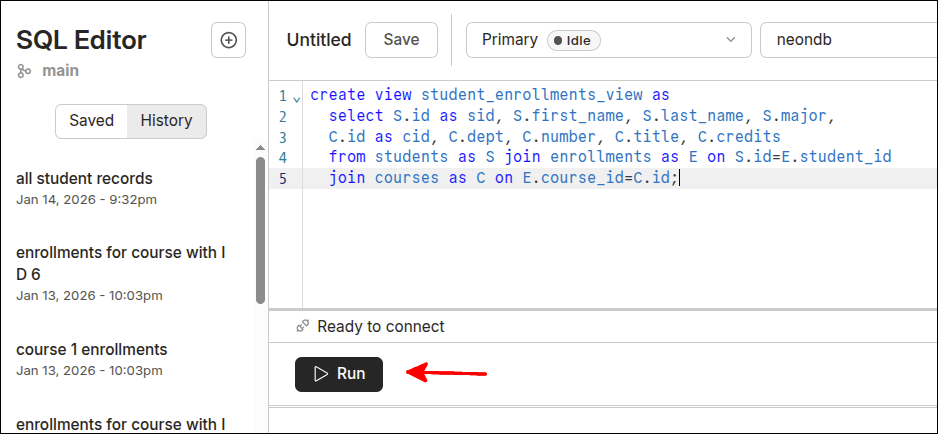 creating student enrollments view