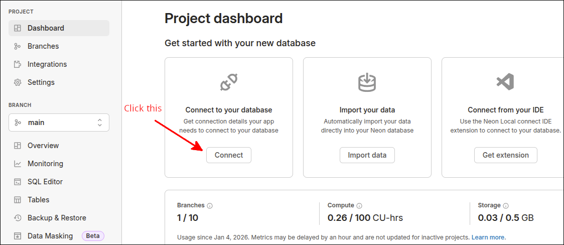 neon project dashboard