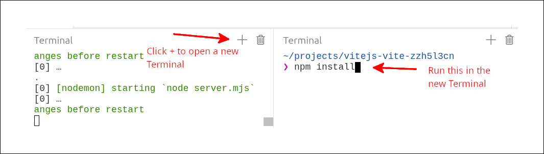 stackblitz npm install