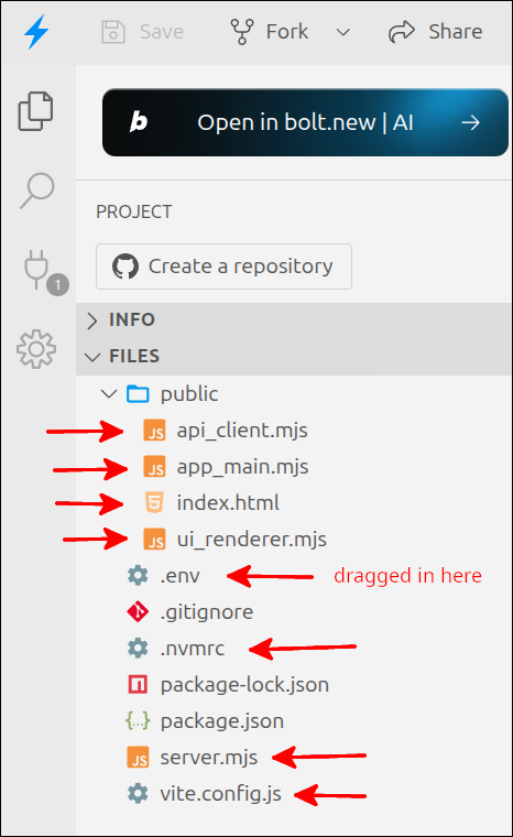 stackblitz project area