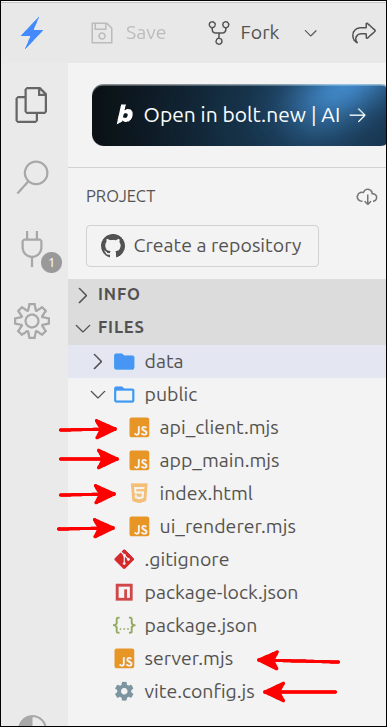 stackblitz project area