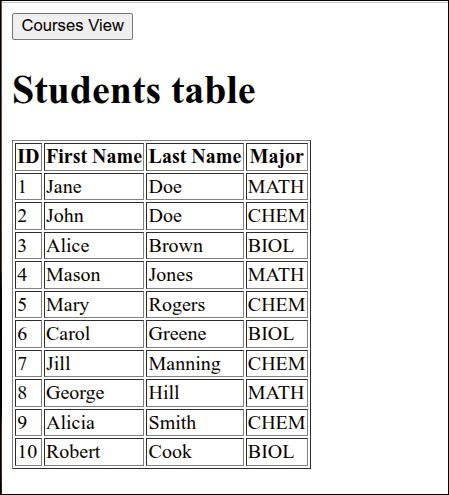 students table frontend