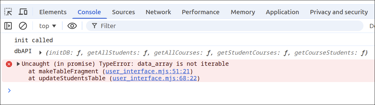 data array not iterable